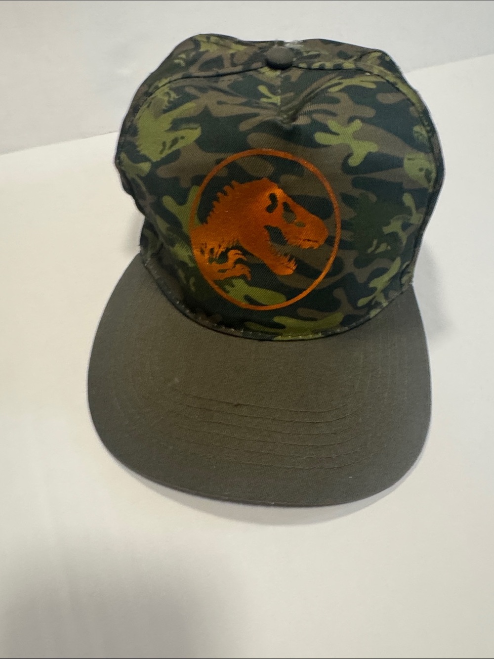 Kids Camouflage Trucker Cap with Orange Dinosaur Logo - never worn